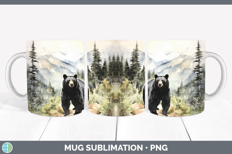 Woodland Animals Black Bear Mug Wrap Sublimation Coffee Cup