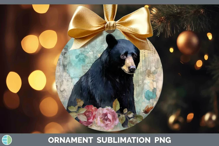 Woodland Animals Black Bear Ornament Sublimation Bauble Desi