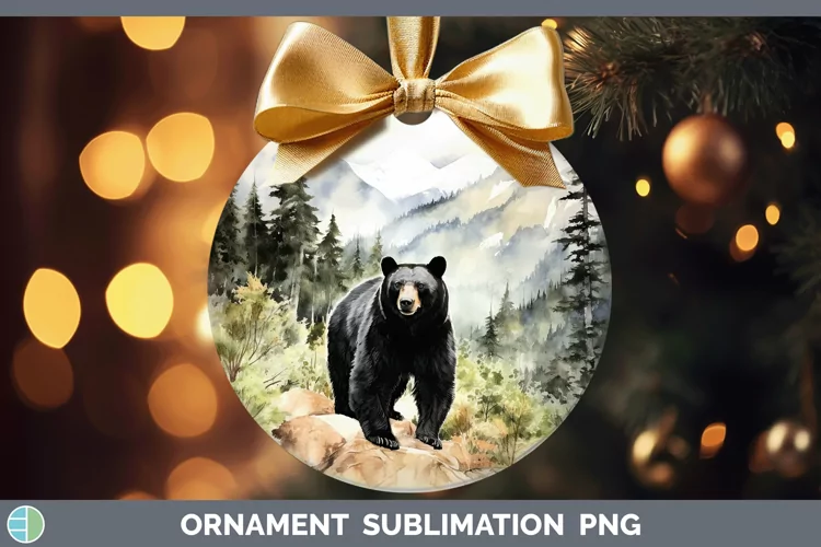 Woodland Animals Black Bear Ornament Sublimation Bauble Desi