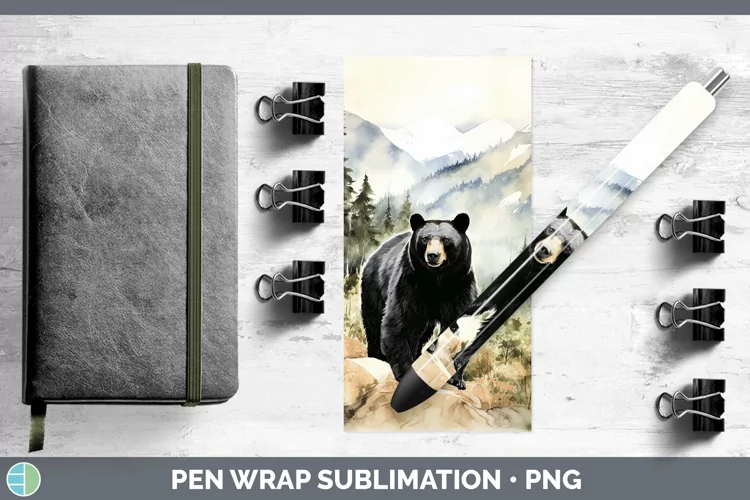 Woodland Animals Black Bear Pen Wrap Sublimation Pen Designs