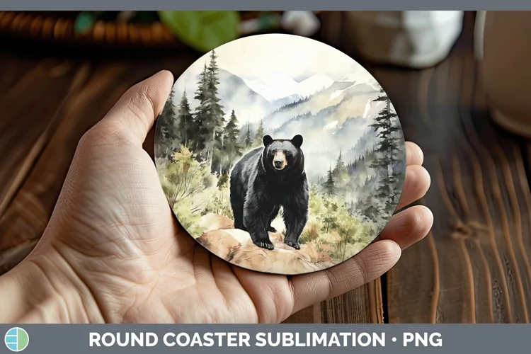 Woodland Animals Black Bear Round Coaster Sublimation Coaste