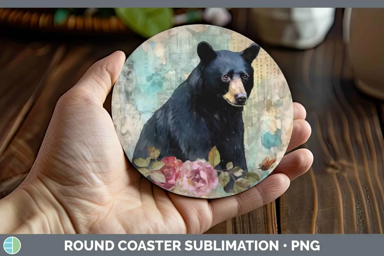 Woodland Animals Black Bear Round Coaster Sublimation Coaste
