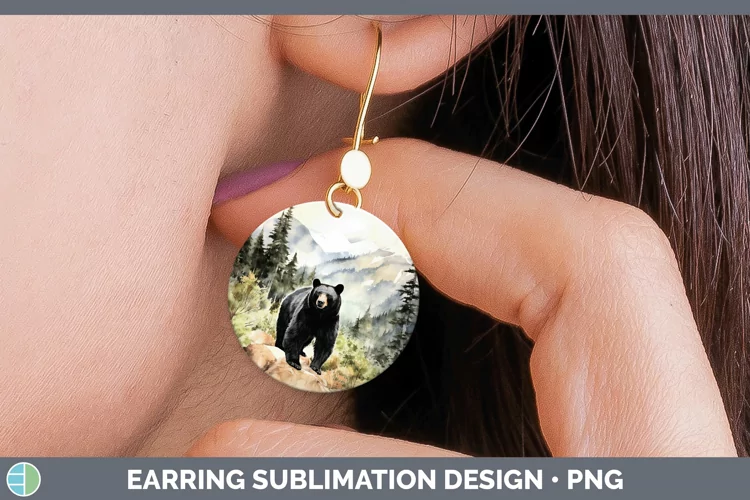 Woodland Animals Black Bear Round Earrings Sublimation Earri