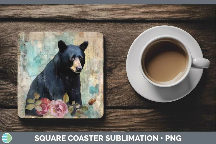 Woodland Animals Black Bear Square Coaster Sublimation Coast
