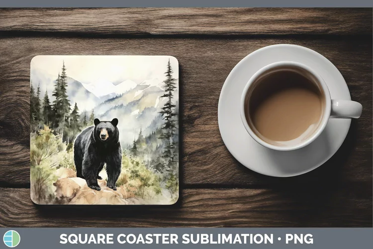 Woodland Animals Black Bear Square Coaster Sublimation Coast