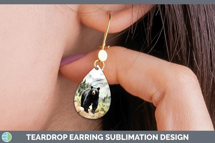 Woodland Animals Black Bear Teardrop Earrings Sublimation Ea