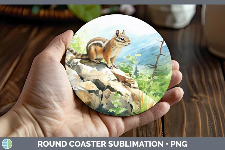 Woodland Animals Chipmunk Round Coaster Sublimation Coaster