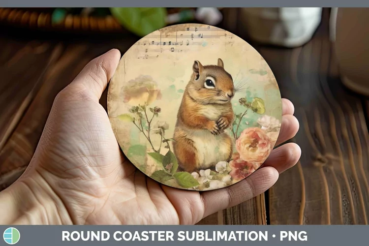 Woodland Animals Chipmunk Round Coaster Sublimation Coaster