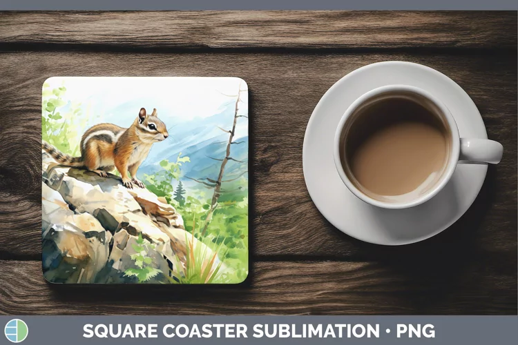 Woodland Animals Chipmunk Square Coaster Sublimation Coaster