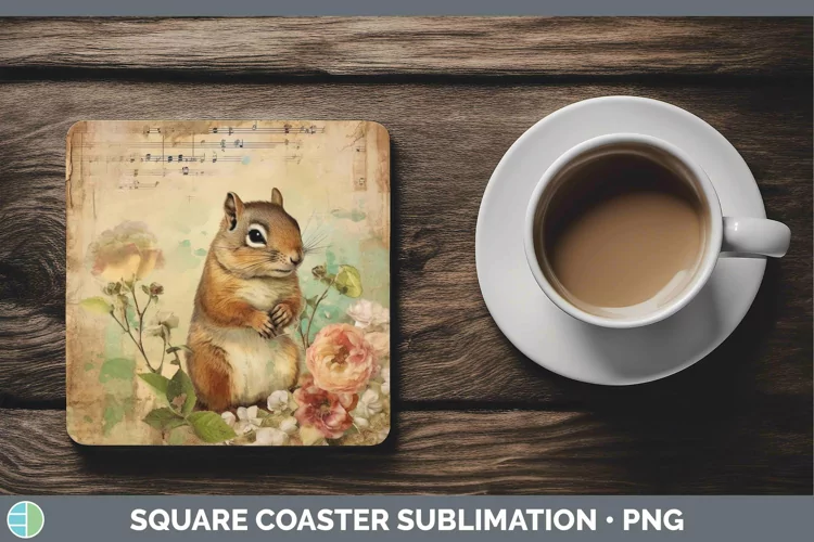 Woodland Animals Chipmunk Square Coaster Sublimation Coaster