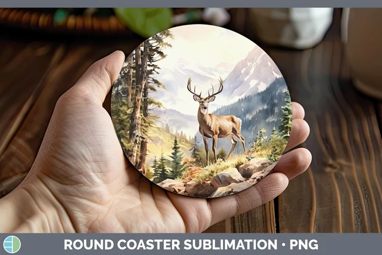 Woodland Animals Deer Round Coaster Sublimation Coaster Desi
