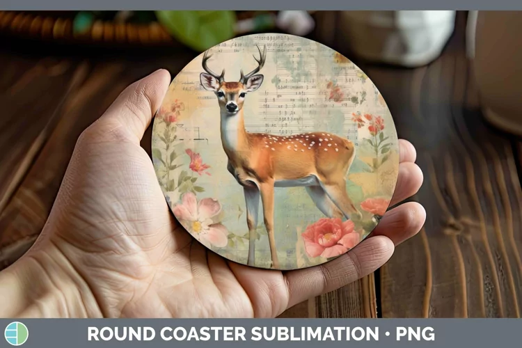 Woodland Animals Deer Round Coaster Sublimation Coaster Desi
