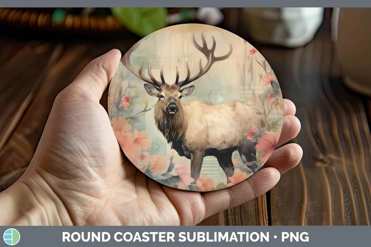 Woodland Animals Elk Round Coaster Sublimation Coaster Desig