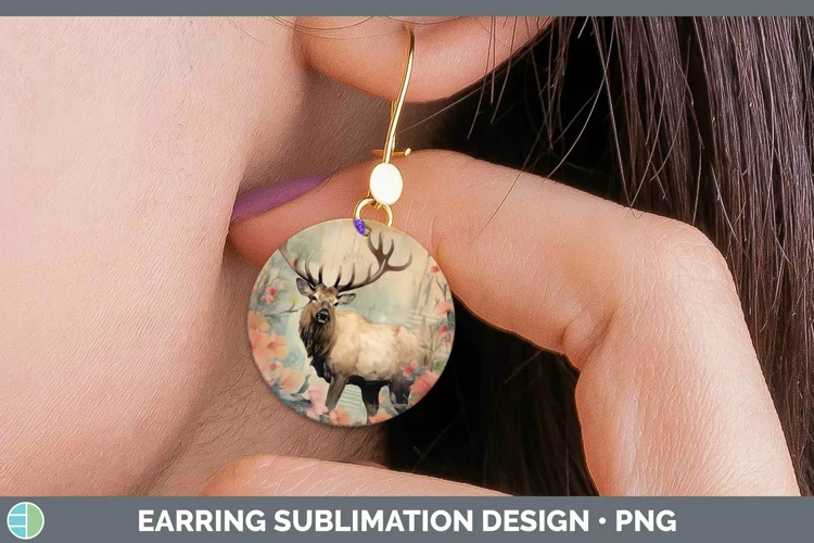 Woodland Animals Elk Round Earrings Sublimation Earrings Des