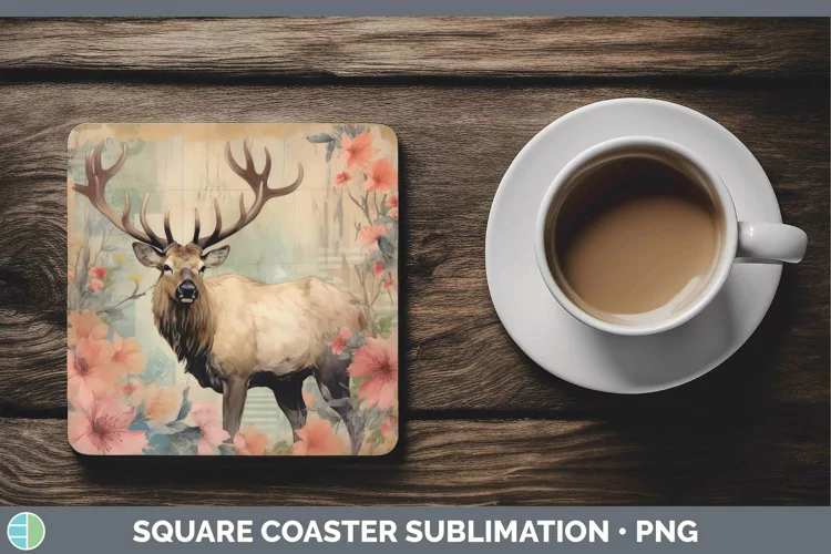 Woodland Animals Elk Square Coaster Sublimation Coaster Desi