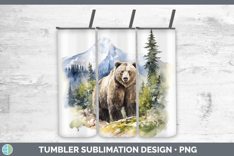 Woodland Animals Grizzly Bear Tumbler Sublimation 20 oz Skin