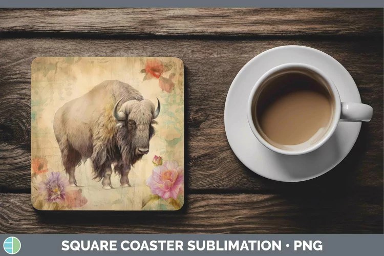 Woodland Animals Musk Ox Square Coaster Sublimation Coaster