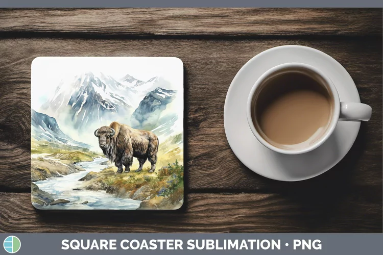 Woodland Animals Musk Ox Square Coaster Sublimation Coaster