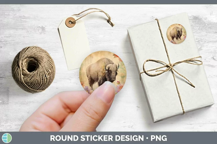 Woodland Animals Musk Ox Stickers | Round Labels Designs