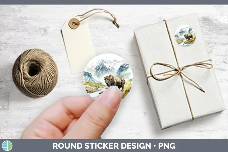 Woodland Animals Musk Ox Stickers | Round Labels Designs