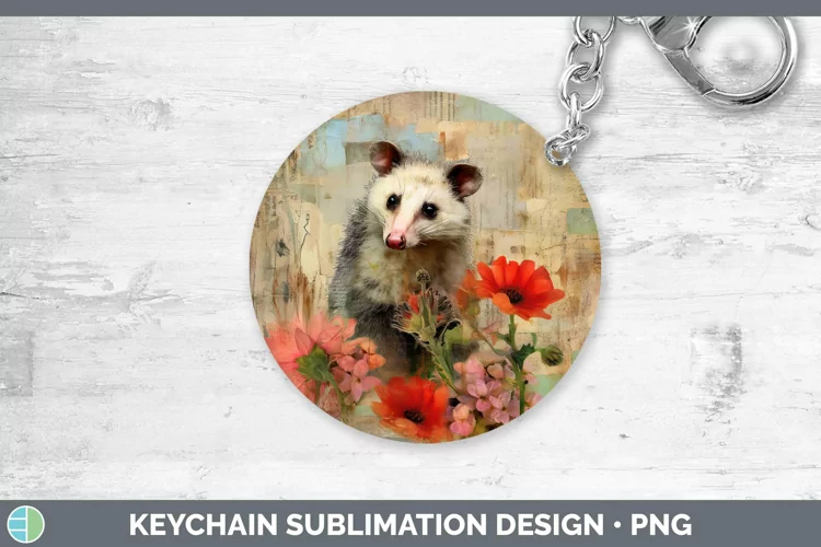 Woodland Animals Opossum Keychain Sublimation Keyring Design