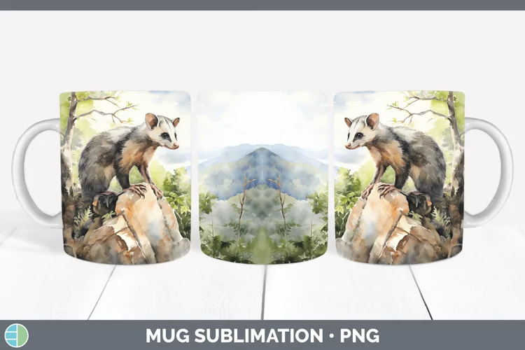 Woodland Animals Opossum Mug Wrap Sublimation Coffee Cup Des