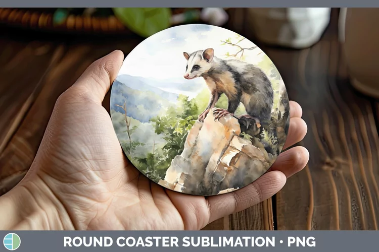 Woodland Animals Opossum Round Coaster Sublimation Coaster D
