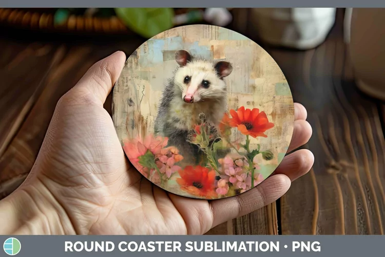 Woodland Animals Opossum Round Coaster Sublimation Coaster D