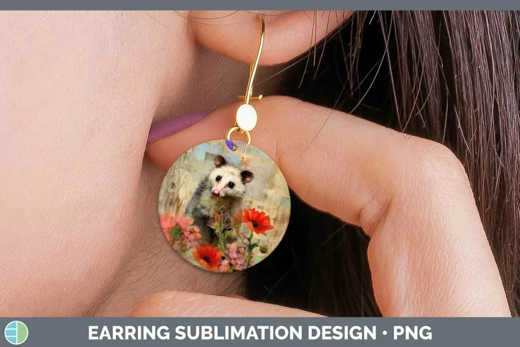 Woodland Animals Opossum Round Earrings Sublimation Earrings