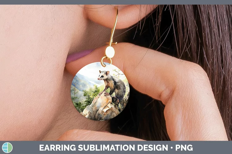 Woodland Animals Opossum Round Earrings Sublimation Earrings