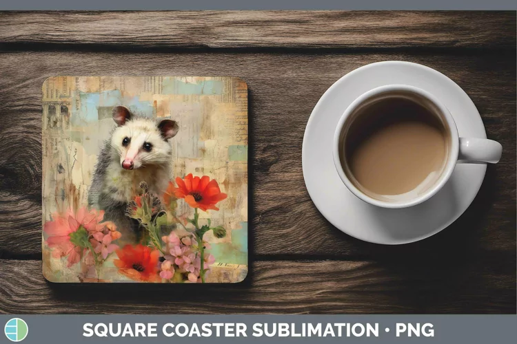 Woodland Animals Opossum Square Coaster Sublimation Coaster