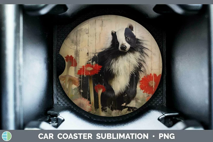 Woodland Animals Skunk Car Coaster Sublimation Coaster Desig