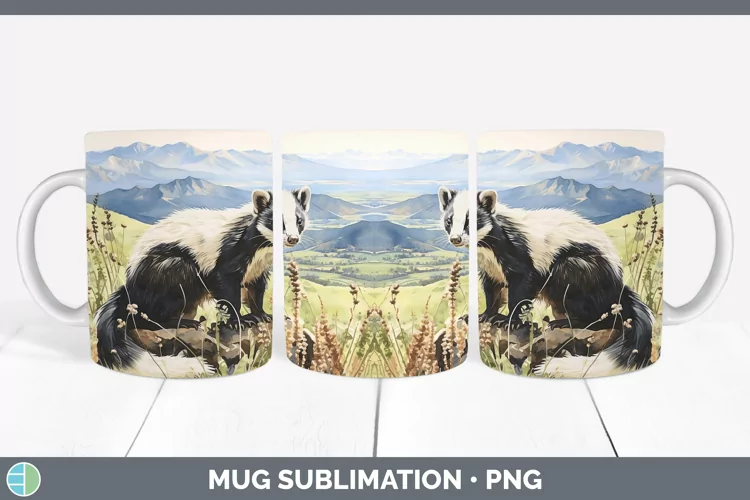 Woodland Animals Skunk Mug Wrap Sublimation Coffee Cup Desig
