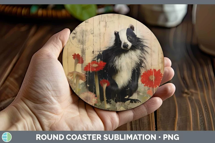 Woodland Animals Skunk Round Coaster Sublimation Coaster Des