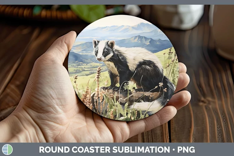 Woodland Animals Skunk Round Coaster Sublimation Coaster Des