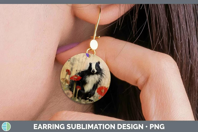 Woodland Animals Skunk Round Earrings Sublimation Earrings D