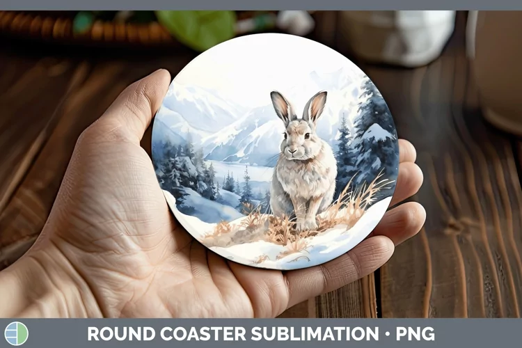 Woodland Animals Snowshoe Hare Round Coaster Sublimation Coa