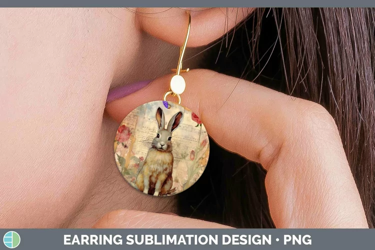 Woodland Animals Snowshoe Hare Round Earrings Sublimation Ea