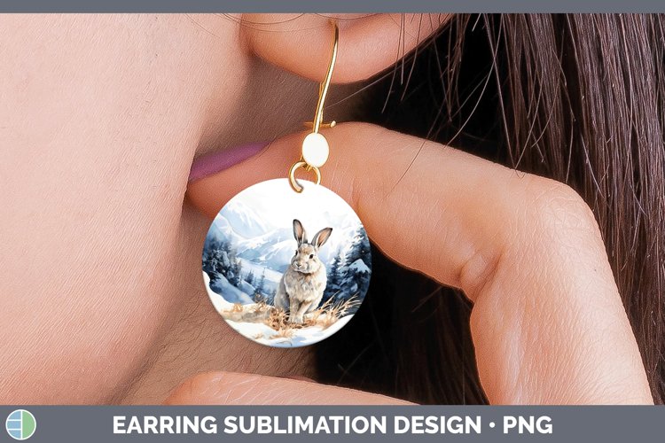 Woodland Animals Snowshoe Hare Round Earrings Sublimation Ea