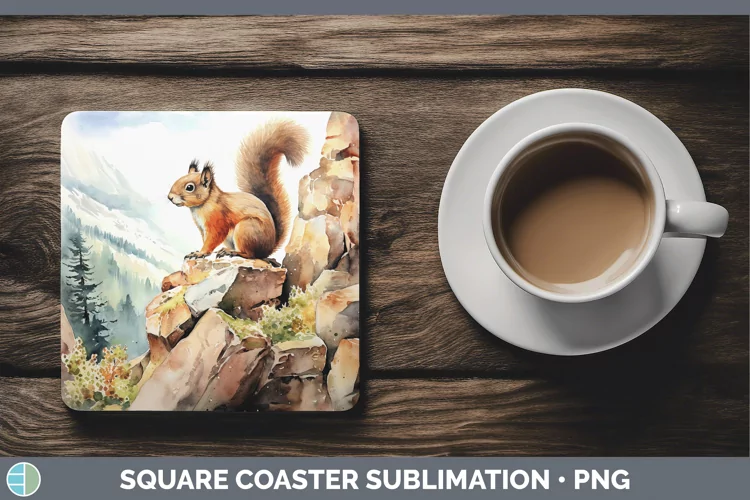 Woodland Animals Squirrel Square Coaster Sublimation Coaster