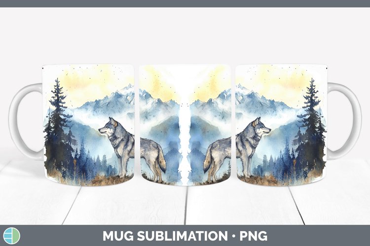 Woodland Animals Wolf Mug Wrap Sublimation Coffee Cup Design