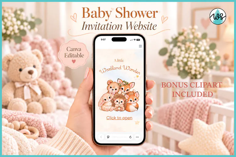 Woodland Baby Shower Invitation Website Canva Template RSVP