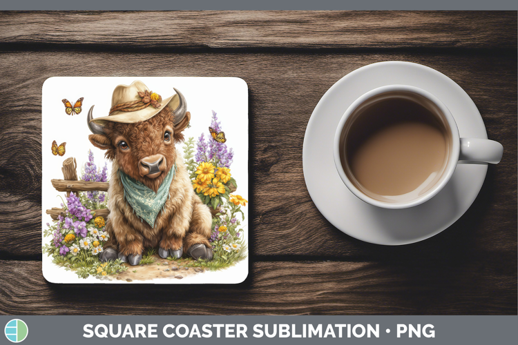 Bison Square Coaster Woodland Bandana Summer Sublimation Coa