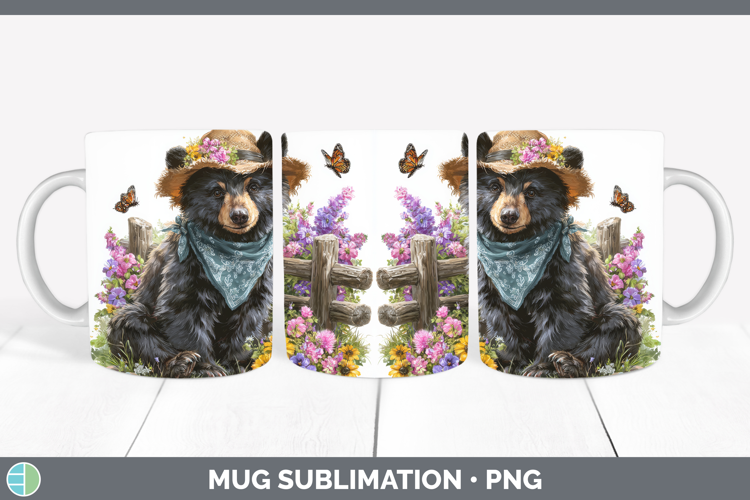 Black Bear Mug Wrap Woodland Bandana Summer Sublimation Coff