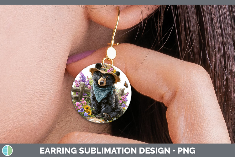 Black Bear Round Earrings Woodland Bandana Summer Sublimatio