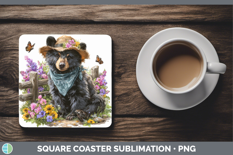 Black Bear Square Coaster Woodland Bandana Summer Sublimatio