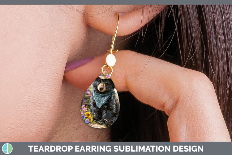 Black Bear Teardrop Earrings Woodland Bandana Summer Sublima