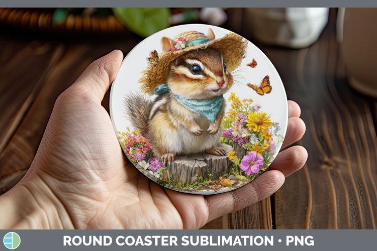Chipmunk Round Coaster Woodland Bandana Summer Sublimation C