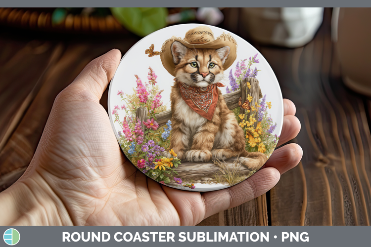 Cougar Round Coaster Woodland Bandana Summer Sublimation Coa