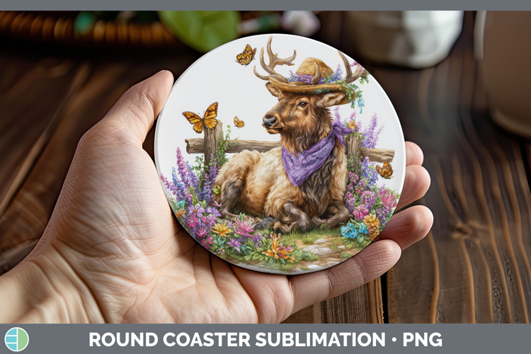 Elk Round Coaster Woodland Bandana Summer Sublimation Coaste